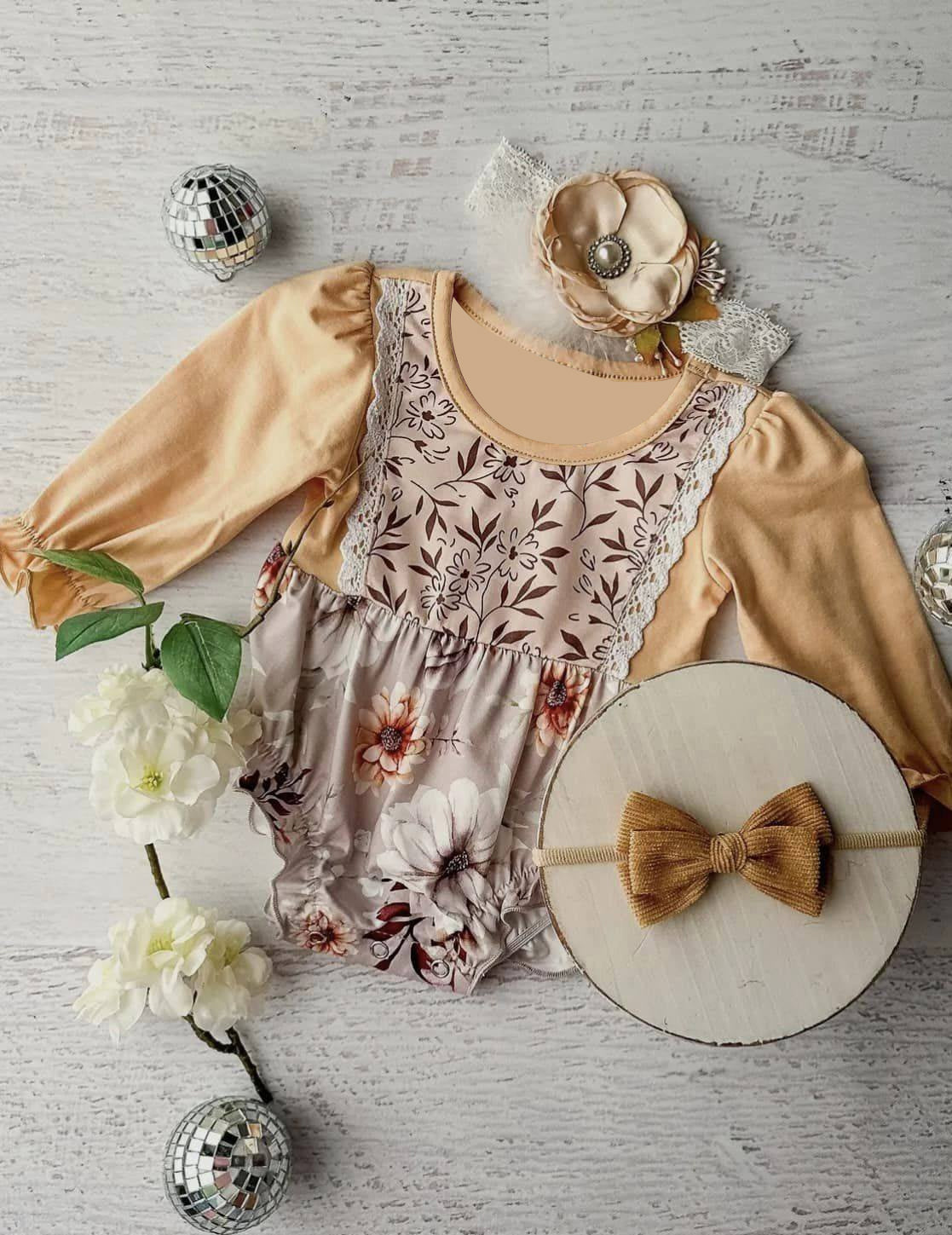 lace flowers sibling LR1829 girl romper 202408 preorder