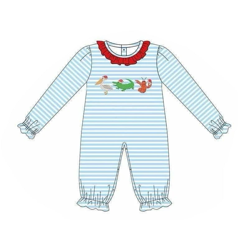 Christmas cray duck alligator LR1849 sibling girl romper 202408 preorder