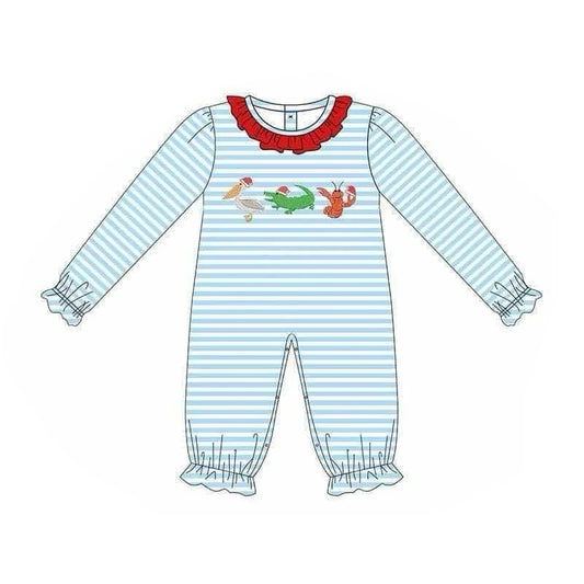 Christmas cray duck alligator LR1849 sibling girl romper 202408 preorder