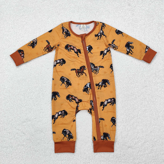 LR1857-BAMBOO western horse hunting radeo sibling  girl romper 202411 RTS