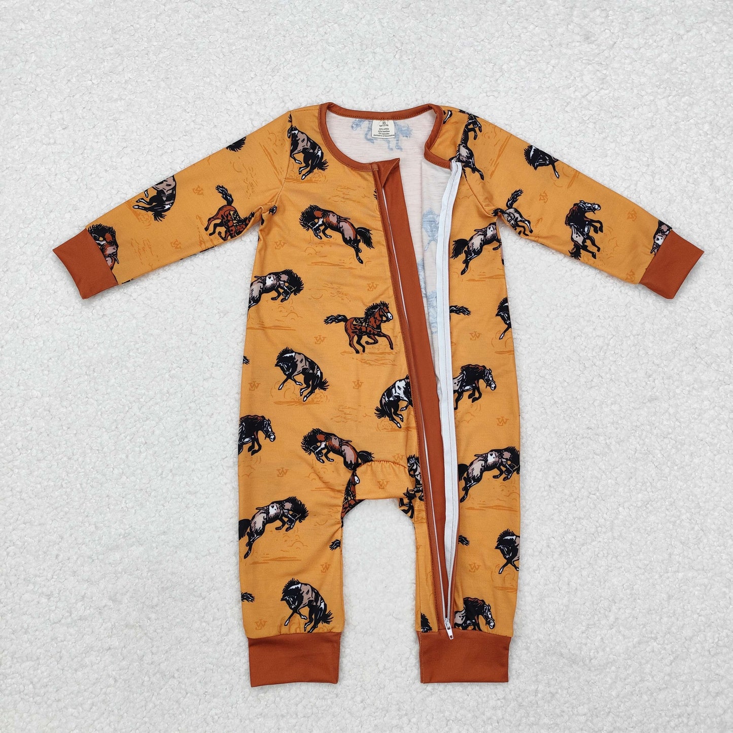 LR1857-BAMBOO western horse hunting radeo sibling  girl romper 202411 RTS