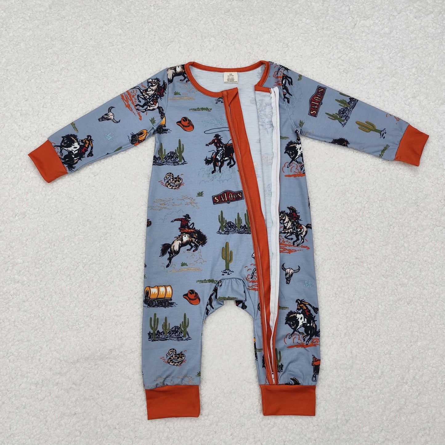 LR1858 BAMBOO western  horse hunting radeo sibling  girl romper 202410 RTS