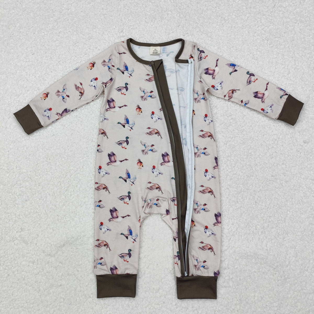 NO MOQ RTS LR1880 Baby Boy Clothes Mallard Duck Watercolor Print Long Sleeve Zipper Romper 202610