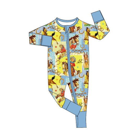 LR1889 sibling cowboy rodeo western boy girl romper 202408 preorder