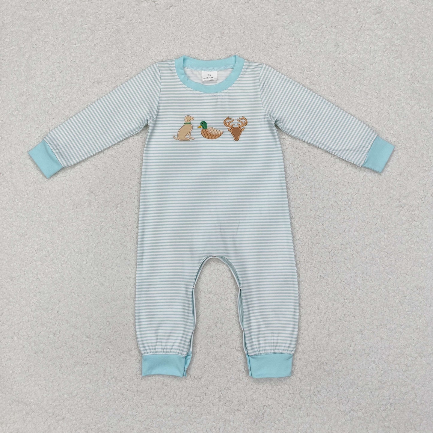 LR1895 dog duck embroidery sibling  boy romper 202411 RTS