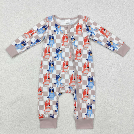 LR1990 checkerboard dog bluey sibling  boy romper 202412