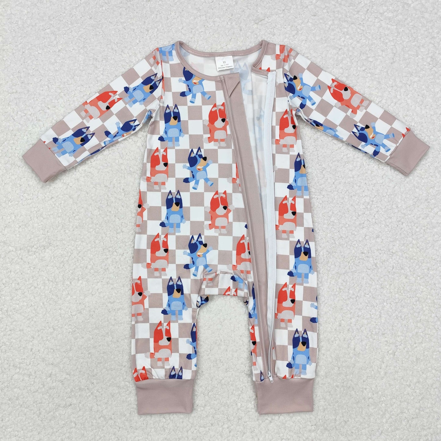 LR1990 checkerboard dog bluey sibling  boy romper 202412