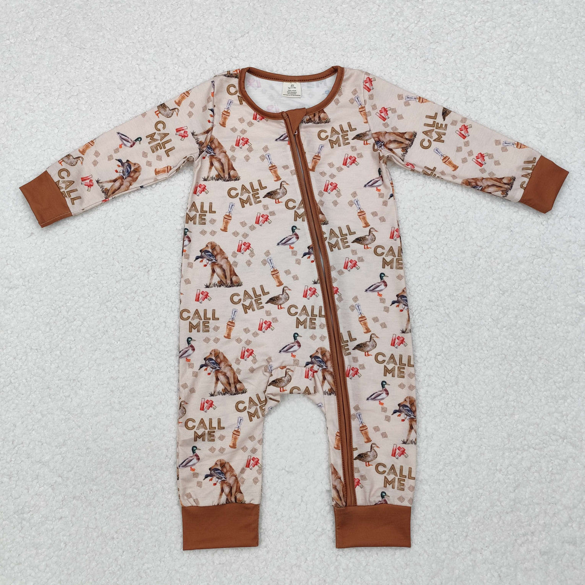 NO MOQ RTS LR1991 Bamboo Baby Boy Clothes Call Me Duck Hunting Dog Print Long Sleeve Zipper Romper 202610