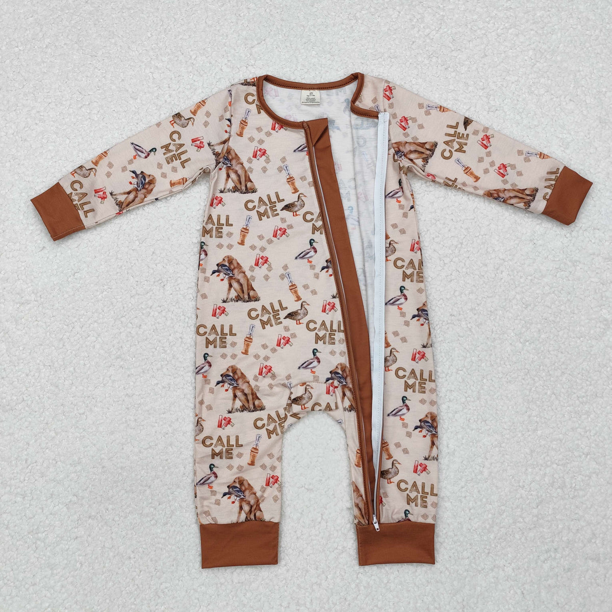 NO MOQ RTS LR1991 Bamboo Baby Boy Clothes Call Me Duck Hunting Dog Print Long Sleeve Zipper Romper 202610