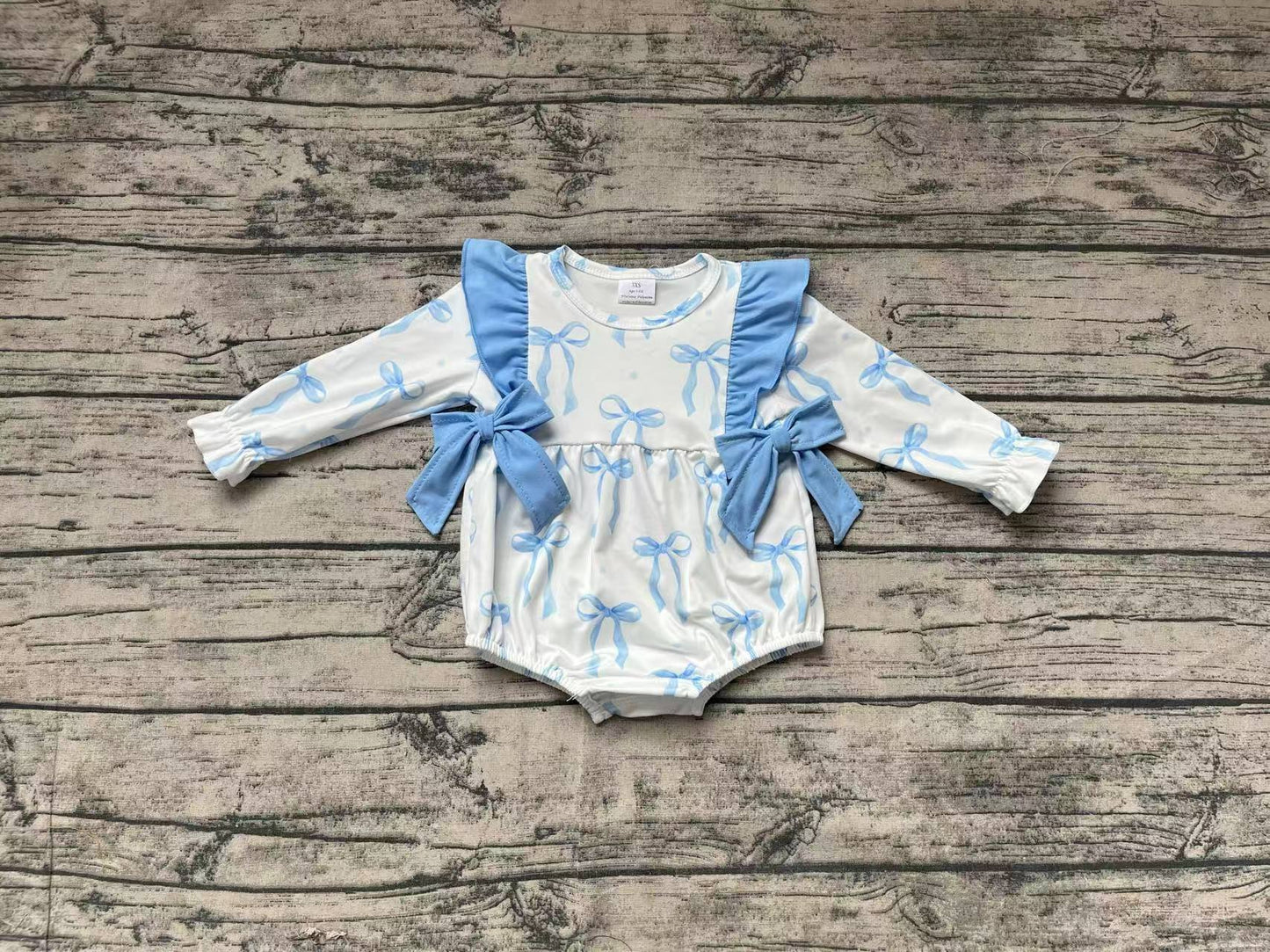 LR2043 blue bow western girl romper 202410 preorder sibling