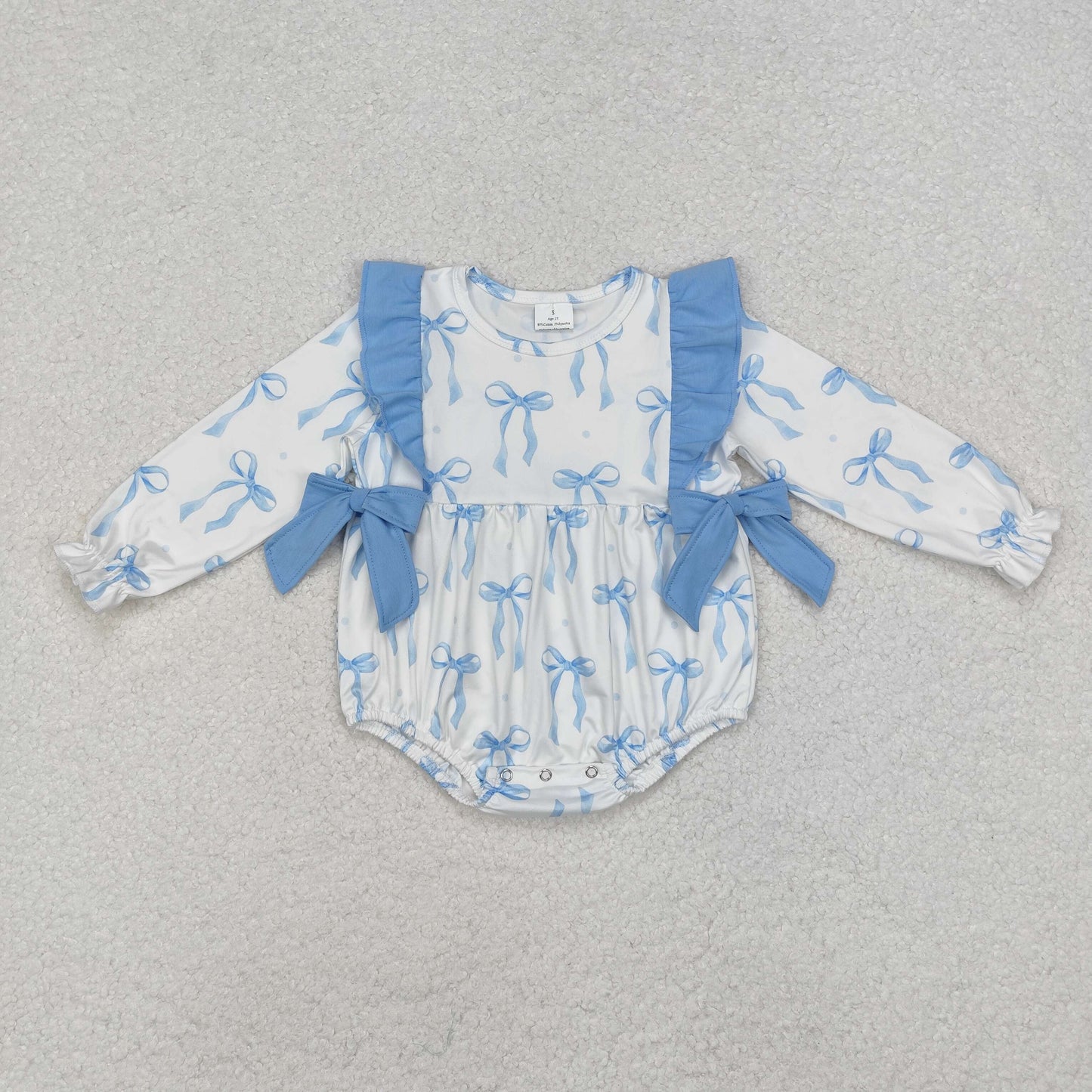 LR2043 blue bow western girl romper 202411 sibling rts