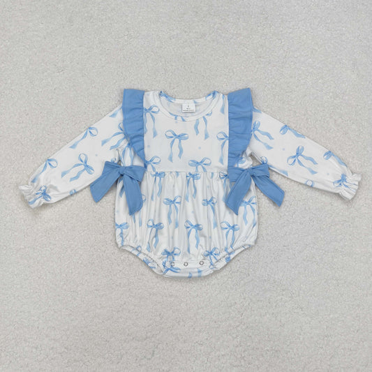 LR2043 blue bow western girl romper 202411 sibling rts