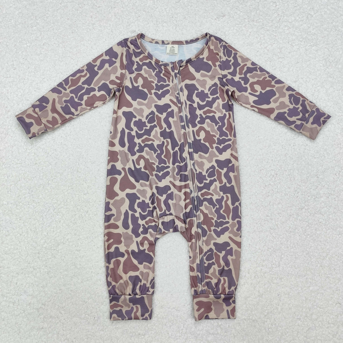 NO MOQ RTS LR2050 Baby Girl Clothes Dusty Mauve Purple Camo Print Long Sleeve Zipper Romper 202610