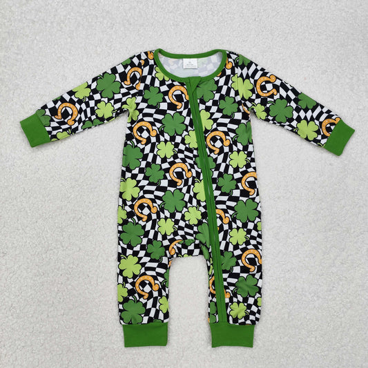 LR2090 western st.Patrick DAY girl romper 202412 RTS sibling