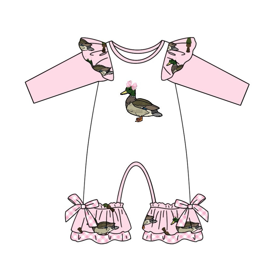 LR2100  duck western bow ruffle girl romper 202410 preorder sibling