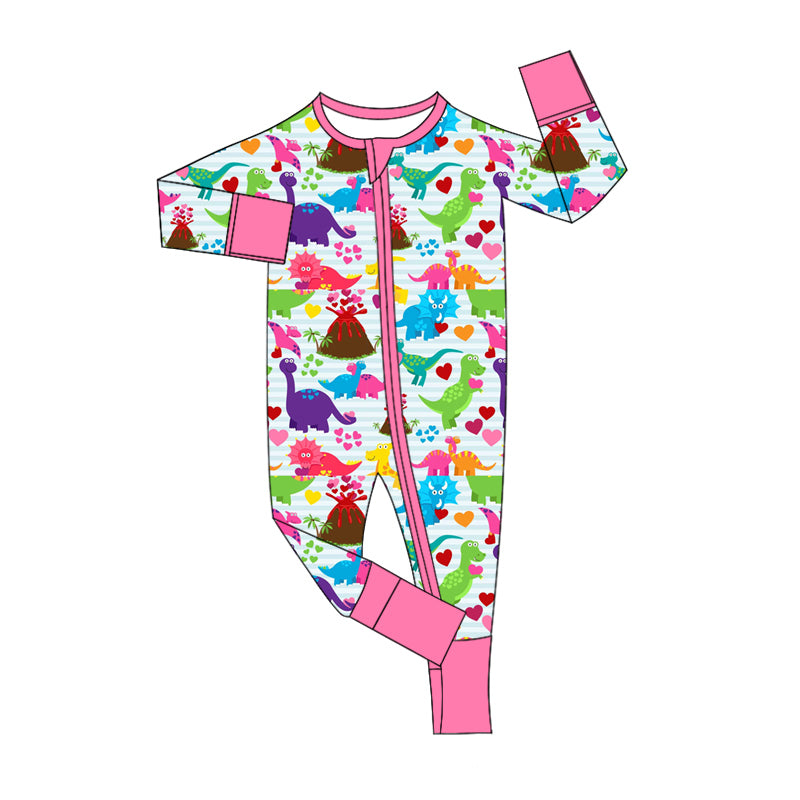 LR2110  western love dinosaur boy girl romper 202410 preorder sibling