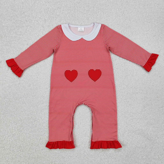 LR2113 embroidery love heart pink sibling  girl romper 202412 RTS