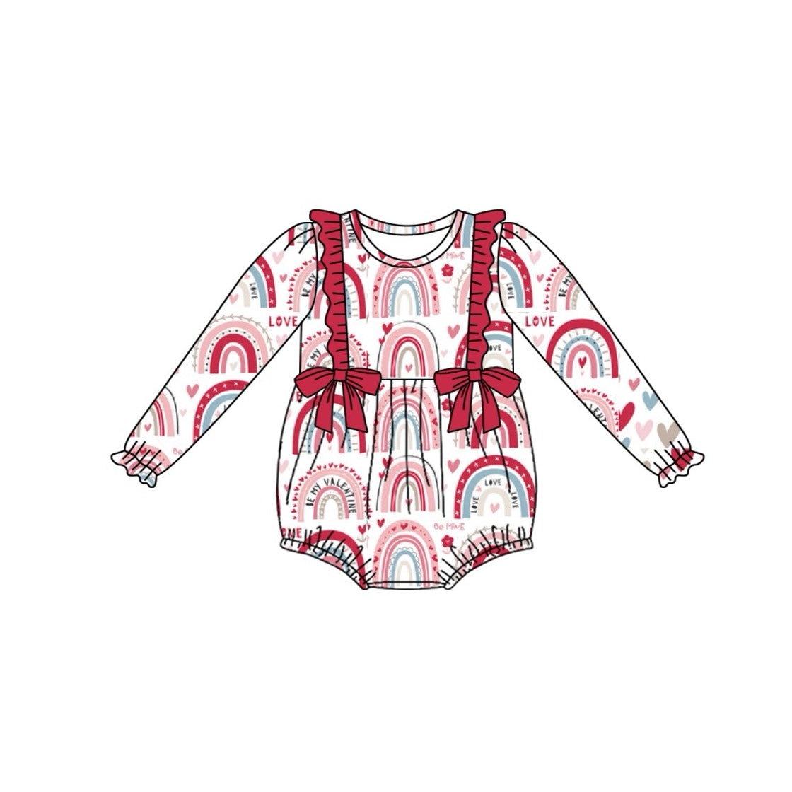 LR2118 Saint Valentine's Day western rainbow love girl romper 202410 preorder sibling