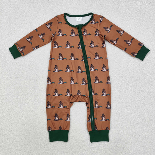 LR2154 duck western cartoon long sleeve green boy zipper romper 20230812 RTS