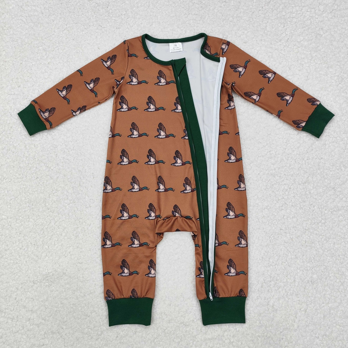 LR2154 duck western cartoon long sleeve green boy zipper romper 20230812 RTS