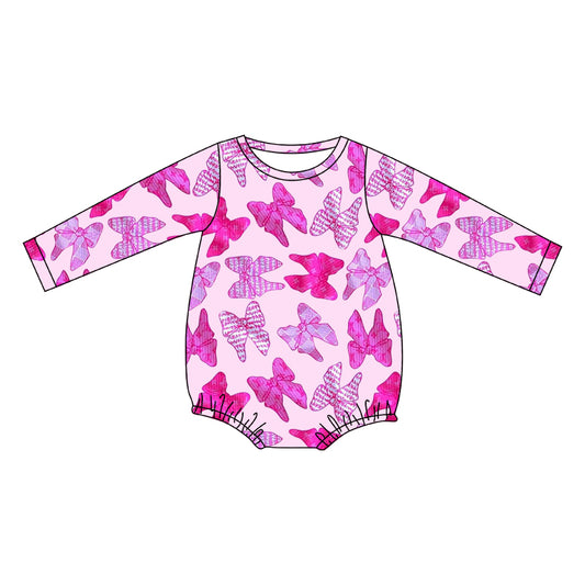 LR2173  western bow hot pink girl romper 202410 preorder sibling