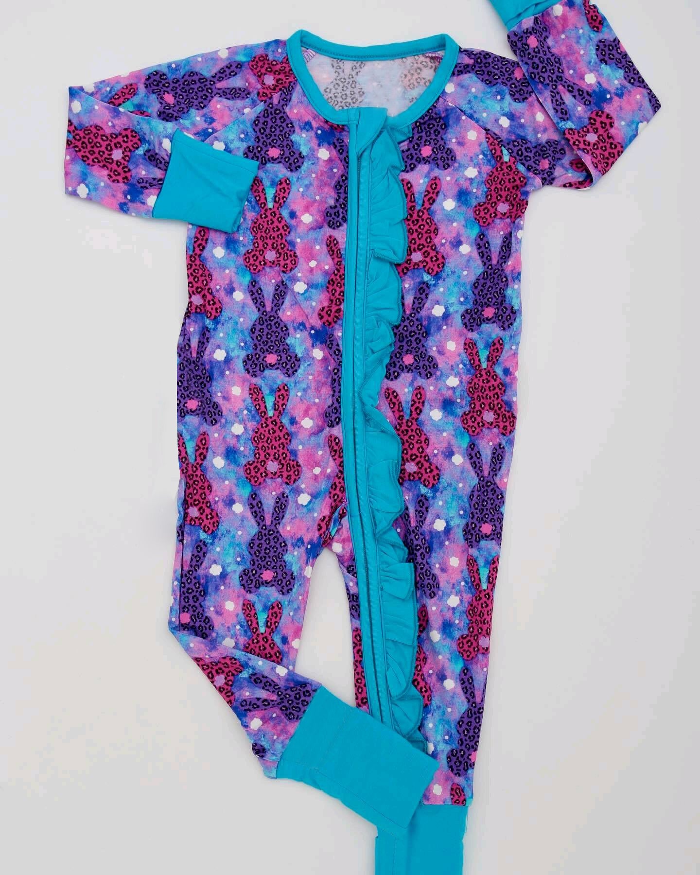 LR2174 Easter bunny purple western girl romper 202412 preorder sibling