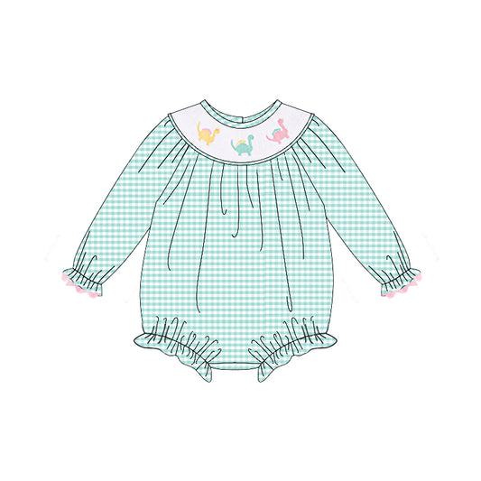 LR2179 smocked dinosaur girl western romper 202503 preorders