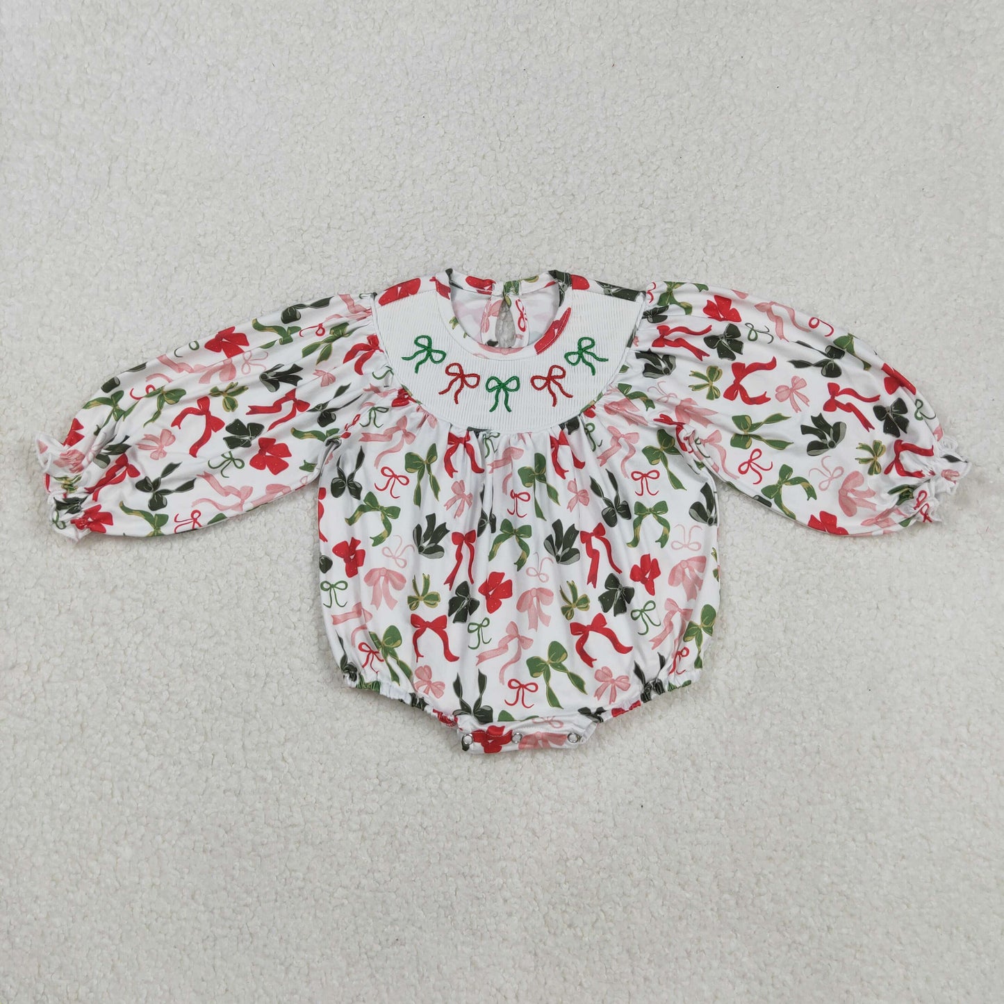 LR2185 SMOCKED bow Christmas smocked  girl romper 202508 RTS
