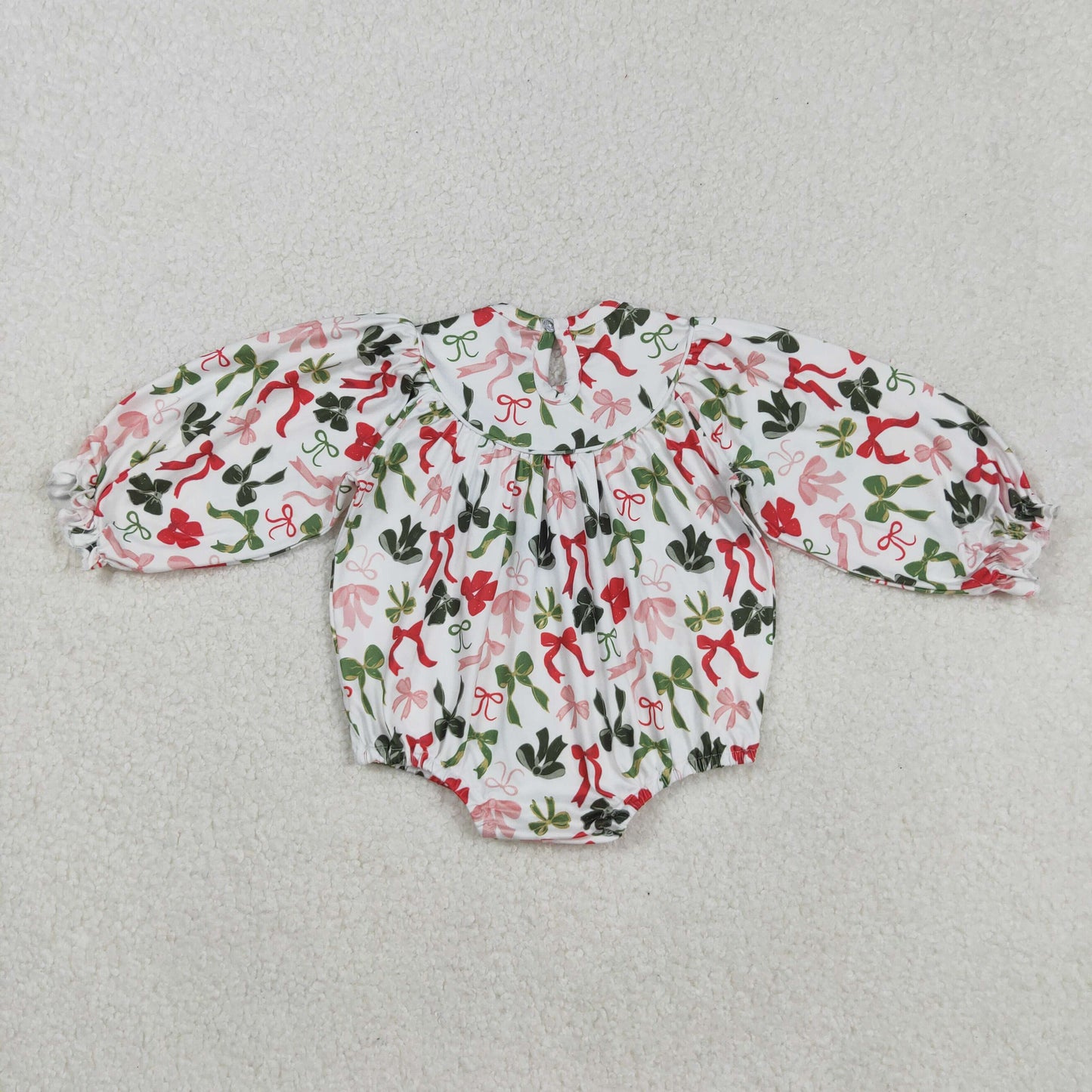 LR2185 SMOCKED bow Christmas smocked  girl romper 202508 RTS