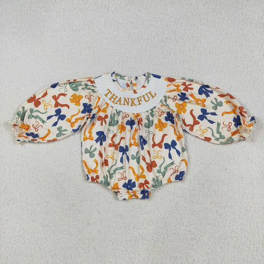 LR2257 smocked bow Thankful girl romper 202507 RTS