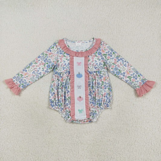 LR2273 embroidery pumpkin Halloween girl summer romper 202507 RTS