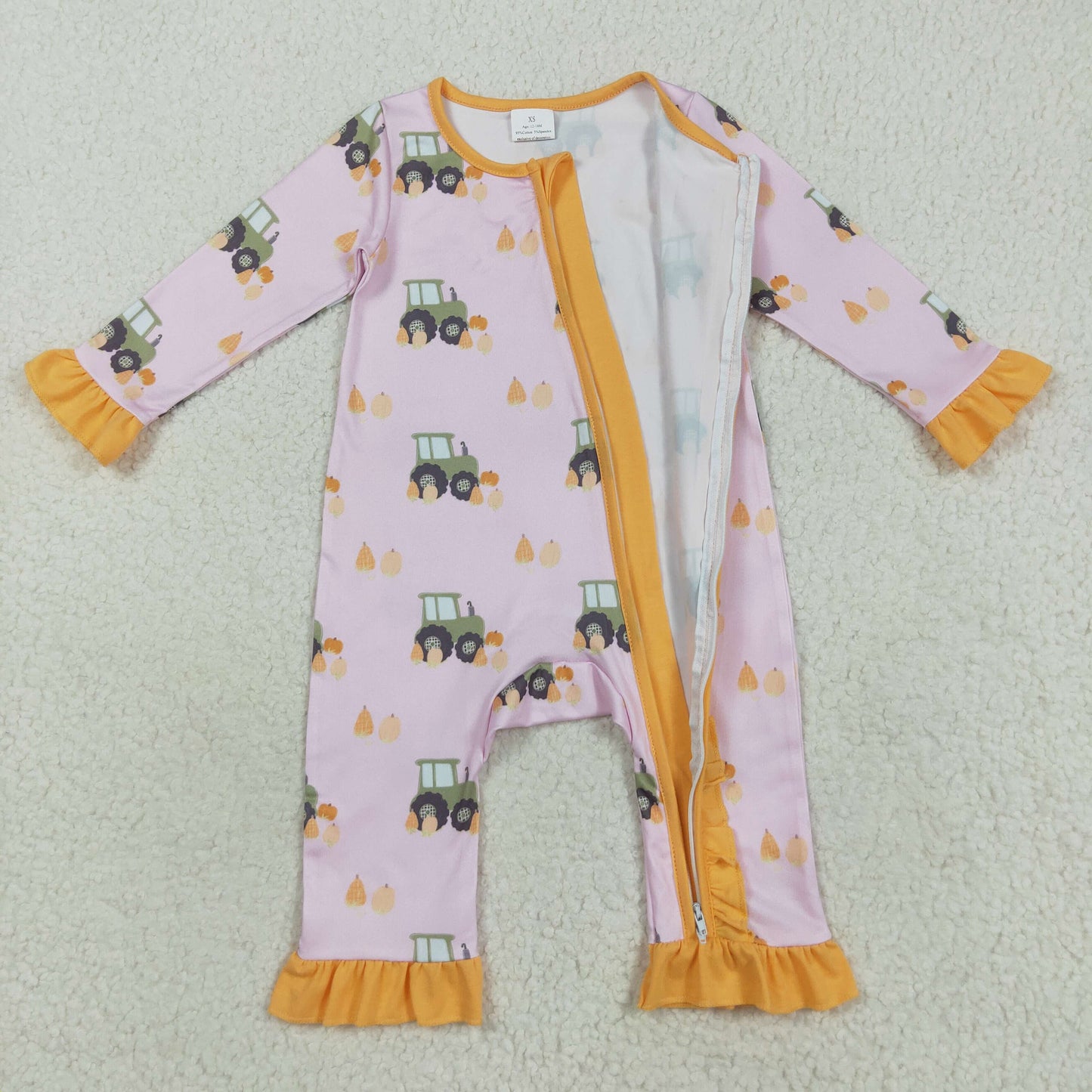 LR2336 tractor Halloween PUMPKIN girl summer romper 202508 RTS