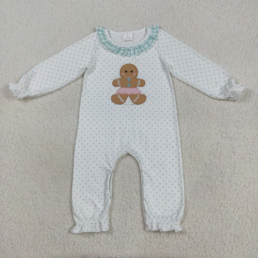 LR2341 Embroidery Christmas gingerbread girl summer romper 202507 RTS