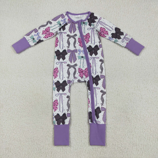 LR2358 bow purple girl boy summer romper 202507 RTS