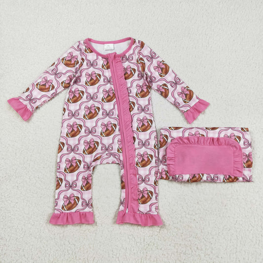 LR2361 football bow girl summer romper 202508 RTS