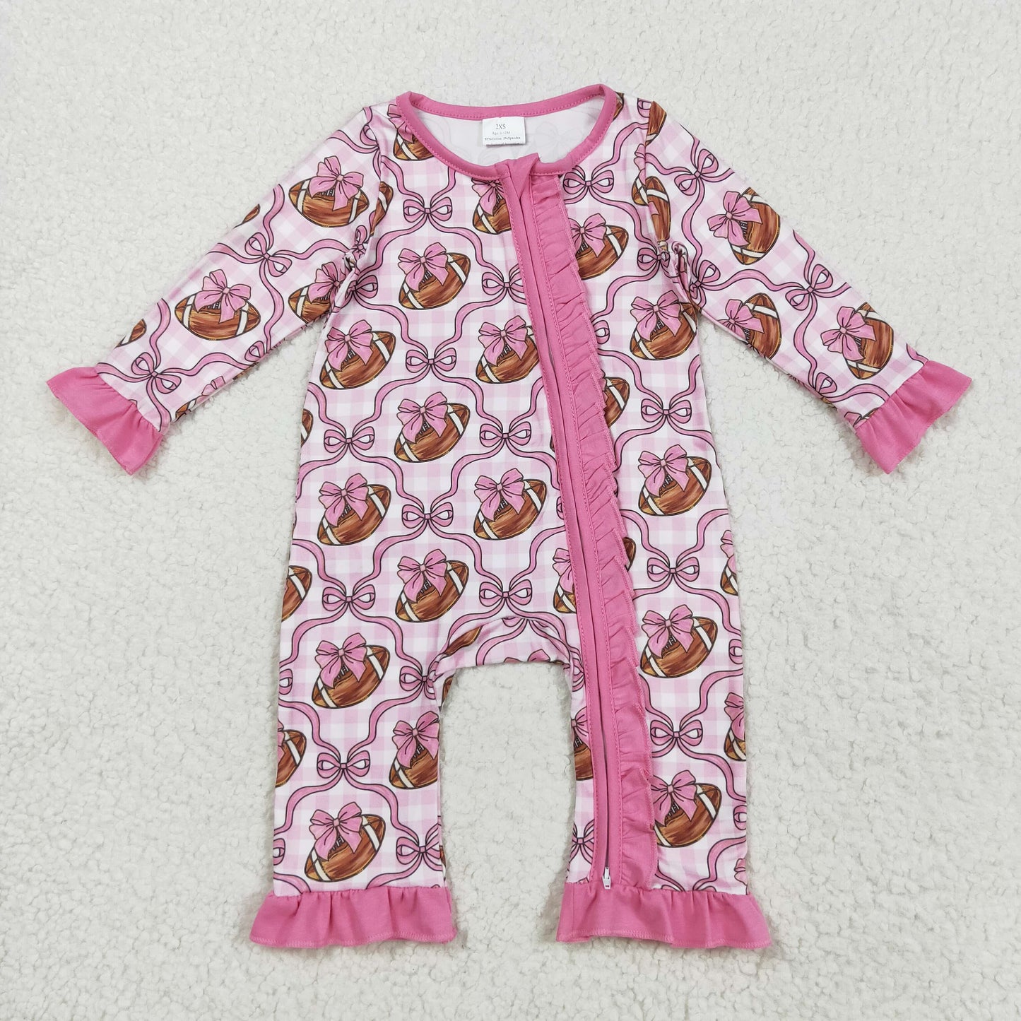 LR2361 football bow girl summer romper 202508 RTS