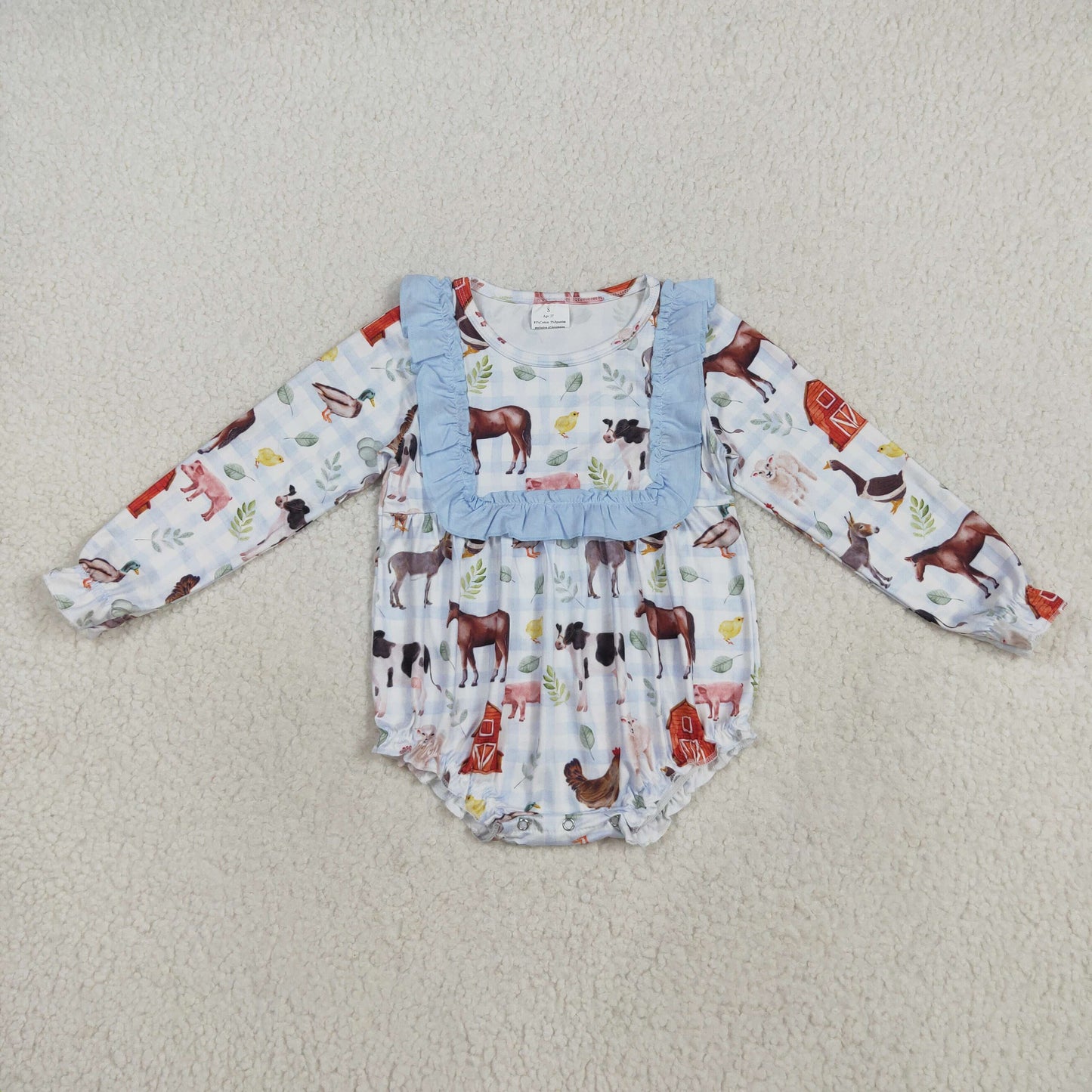 LR2362 farm cow girl kids summer romper 202507 RTS