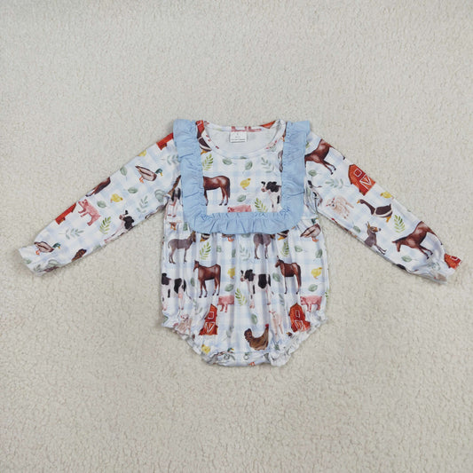 LR2362 farm cow girl kids summer romper 202507 RTS