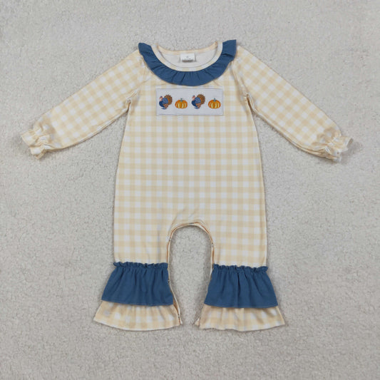 LR2438 embroidery TURKEY PIMPKIN girl romper 202510 RTS