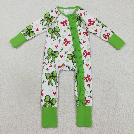 LR2482 bow green girl summer romper 202508 RTS