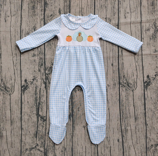 LR2561 embroidery turkey pumpkin boy romper 202508 preorder
