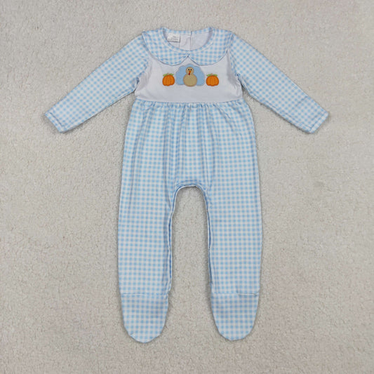 LR2561 embroidery turkey pumpkin boy romper 202509 RTS