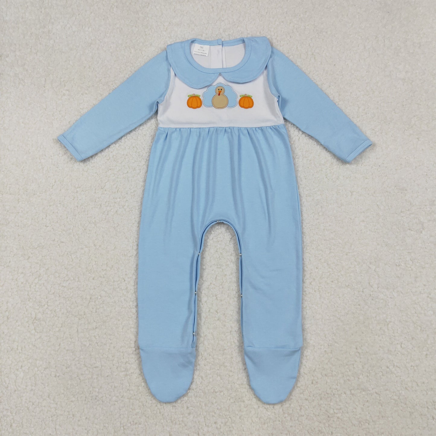 LR2562 embroidery PUMPKIN blue Halloween boy summer romper 202509 RTS