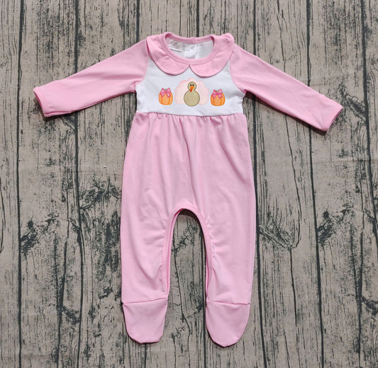 LR2563 embroidery turkey pumpkin girl romper 202508 preorder