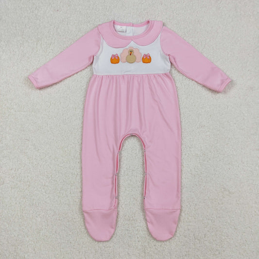 LR2563 embroidery turkey pumpkin girl romper 202509 RTS