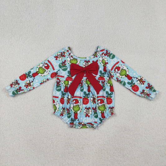 LR2575 bow Christmas grinch boy summer romper 202509 RTS