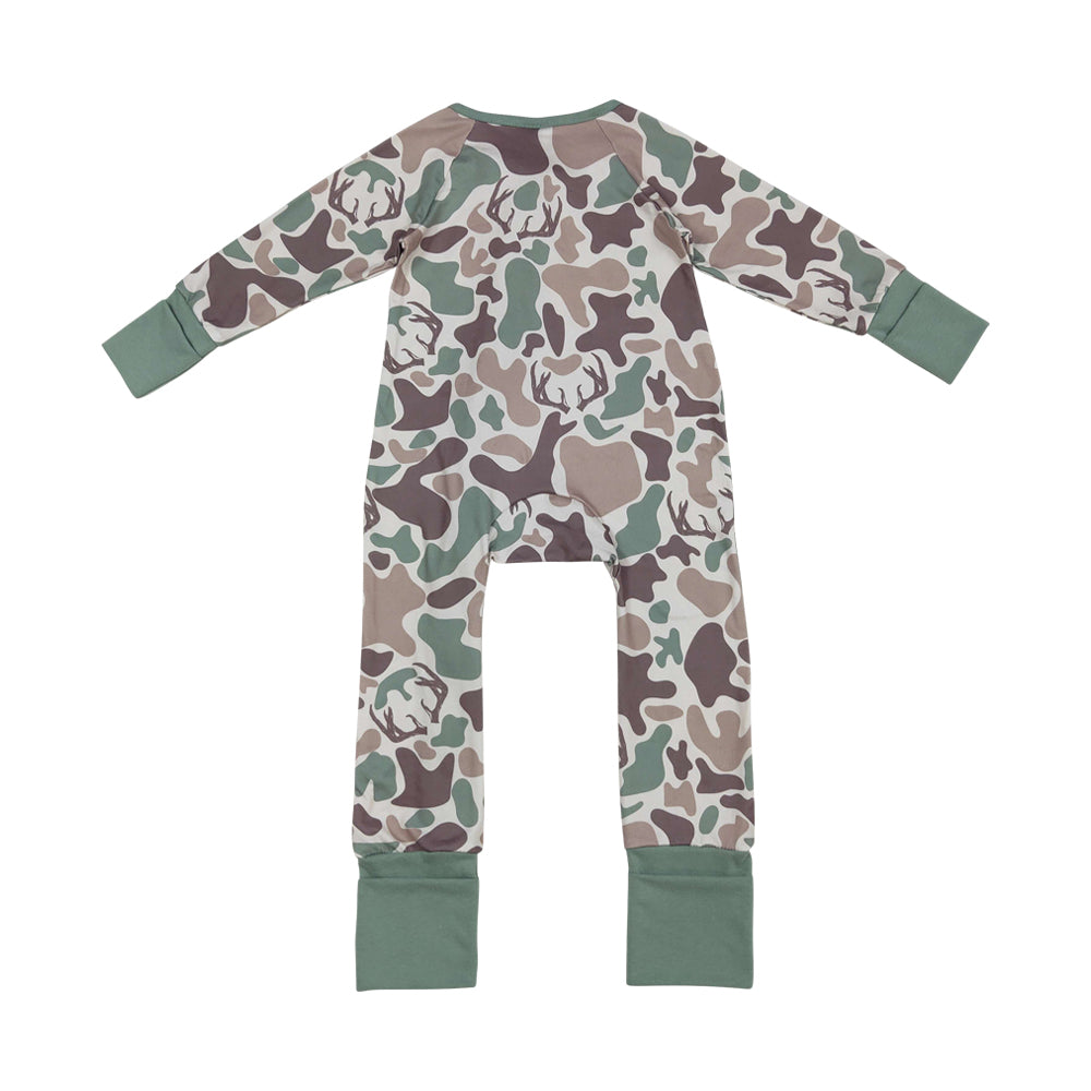 NO MOQ RTS LR2582 Baby Boy Clothes Deer Antler Camo Print Long Sleeve Zipper Romper 202610