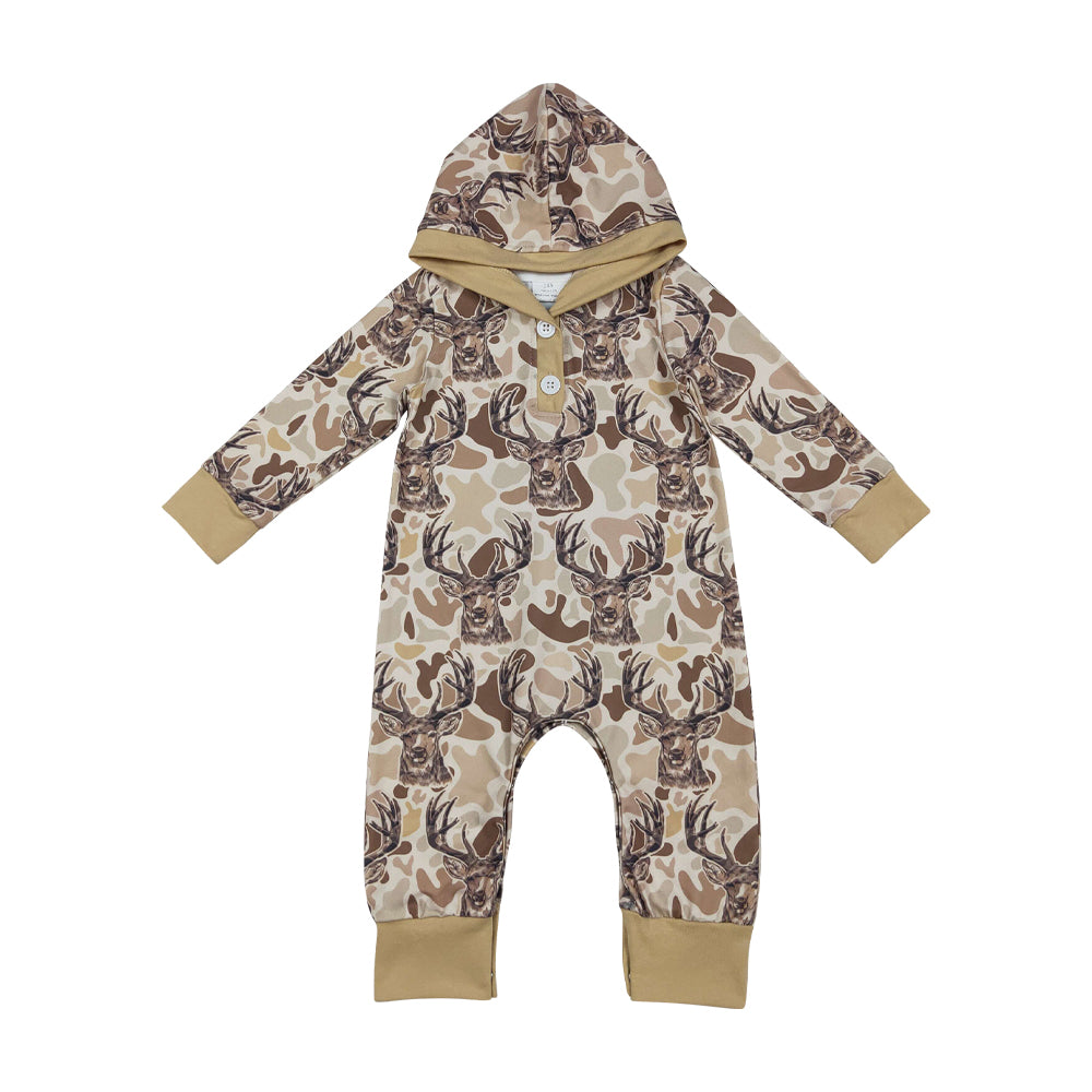 NO MOQ RTS LR2593 Baby Boy Clothes Buck Deer Camo Print Long Sleeve Hooded Romper 202610