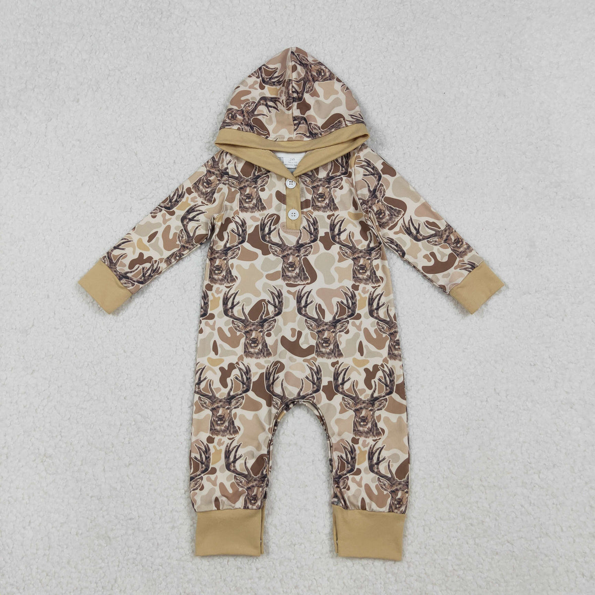 NO MOQ RTS LR2593 Baby Boy Clothes Buck Deer Camo Print Long Sleeve Hooded Romper 202610
