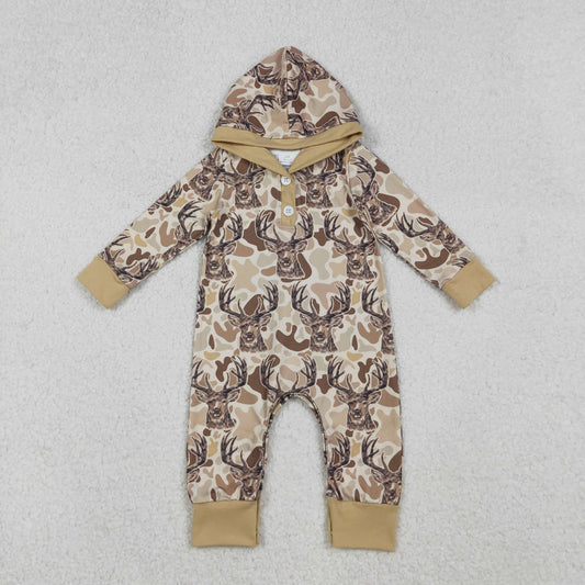 NO MOQ RTS LR2593 Baby Boy Clothes Buck Deer Camo Print Long Sleeve Hooded Romper 202610